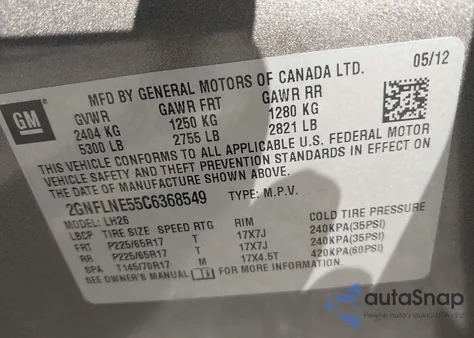 2012 Chevrolet Equinox 2Lt z USA, uszkodzony, nr VIN 2GNFLNE55C6368549